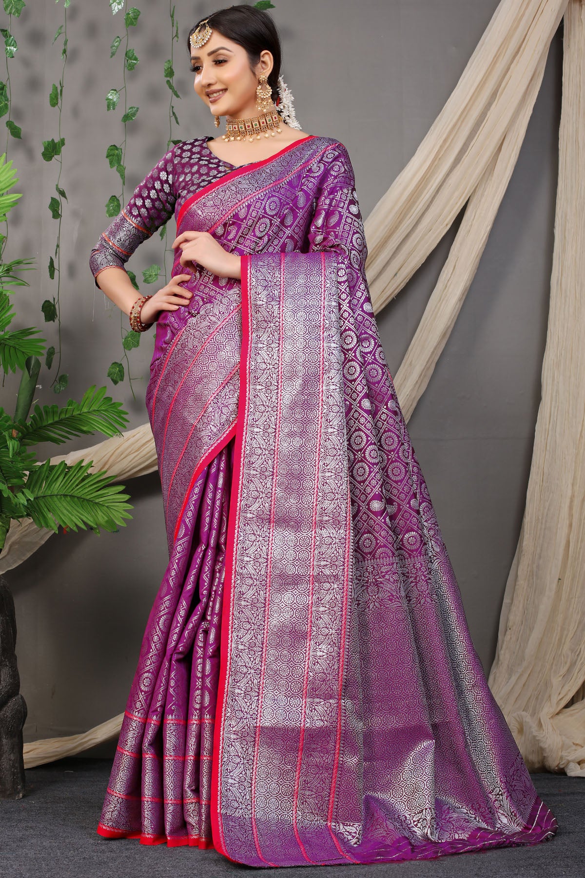 Rani Jacquard Pattern Kanchipuram Pure Silk Saree