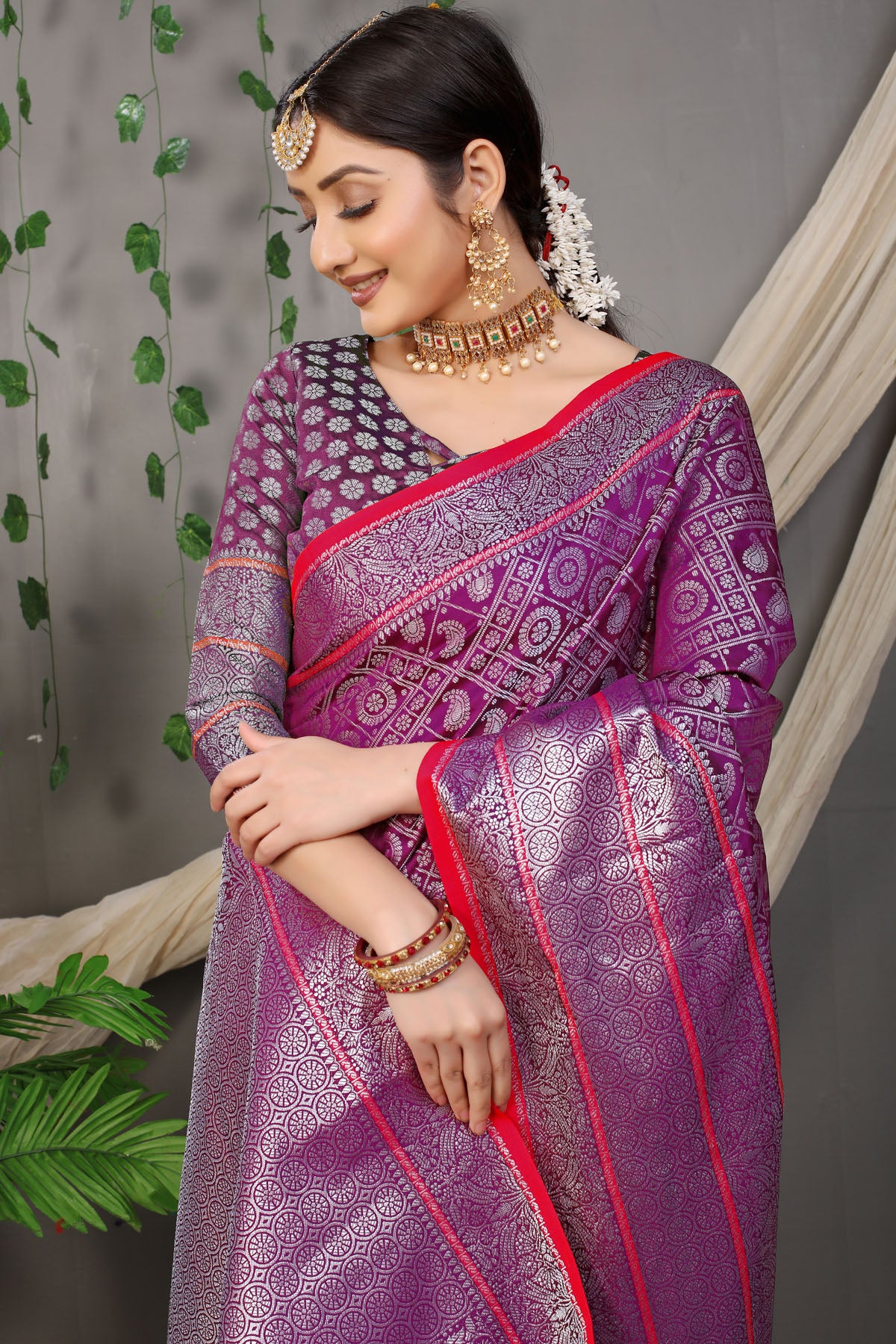 Rani Jacquard Pattern Kanchipuram Pure Silk Saree
