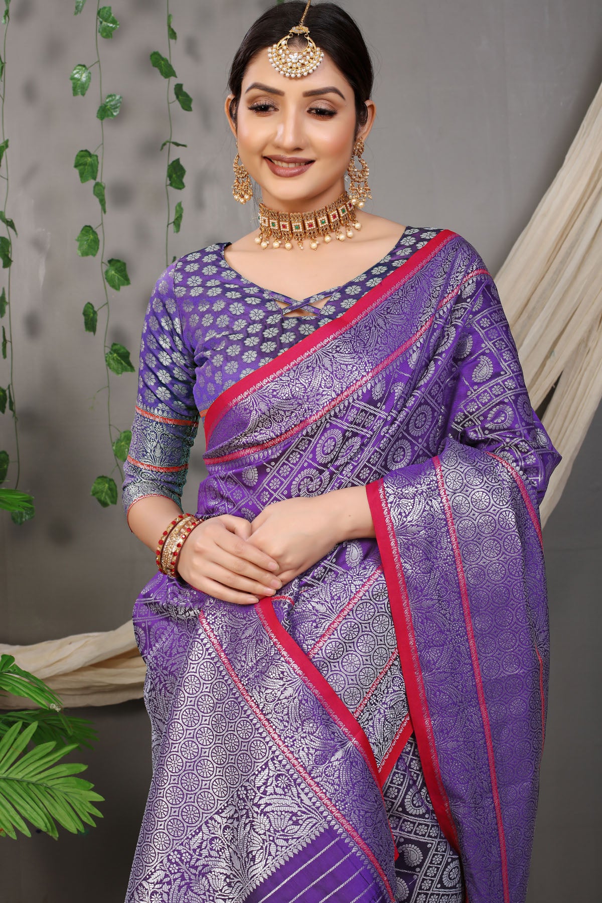 Rani Jacquard Pattern Kanchipuram Pure Silk Saree
