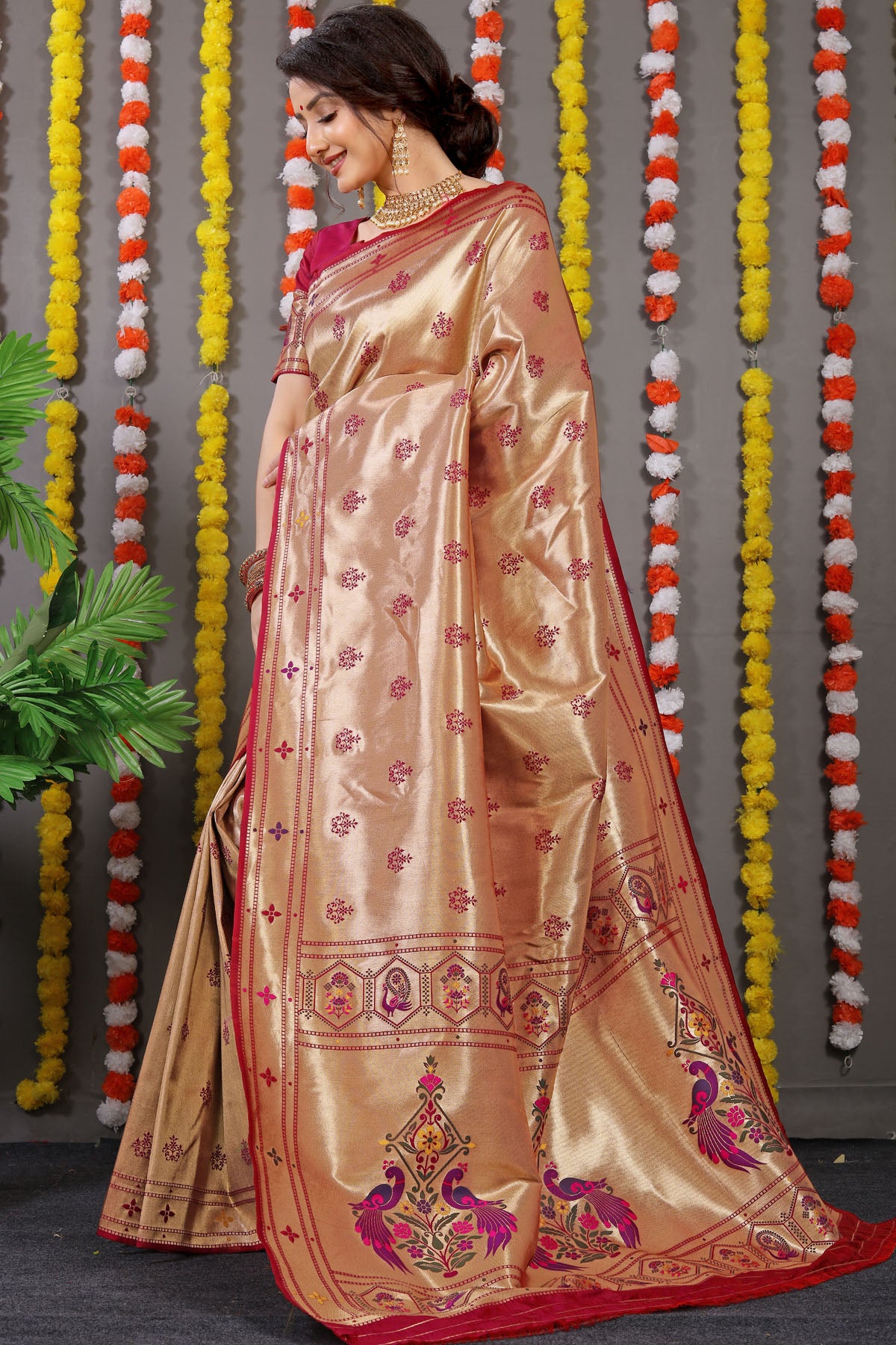 Carmine Pure Zari Jacquard Kanjivaram Silk Saree