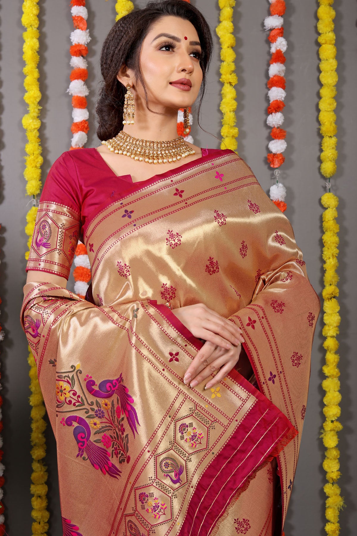Carmine Pure Zari Jacquard Kanjivaram Silk Saree