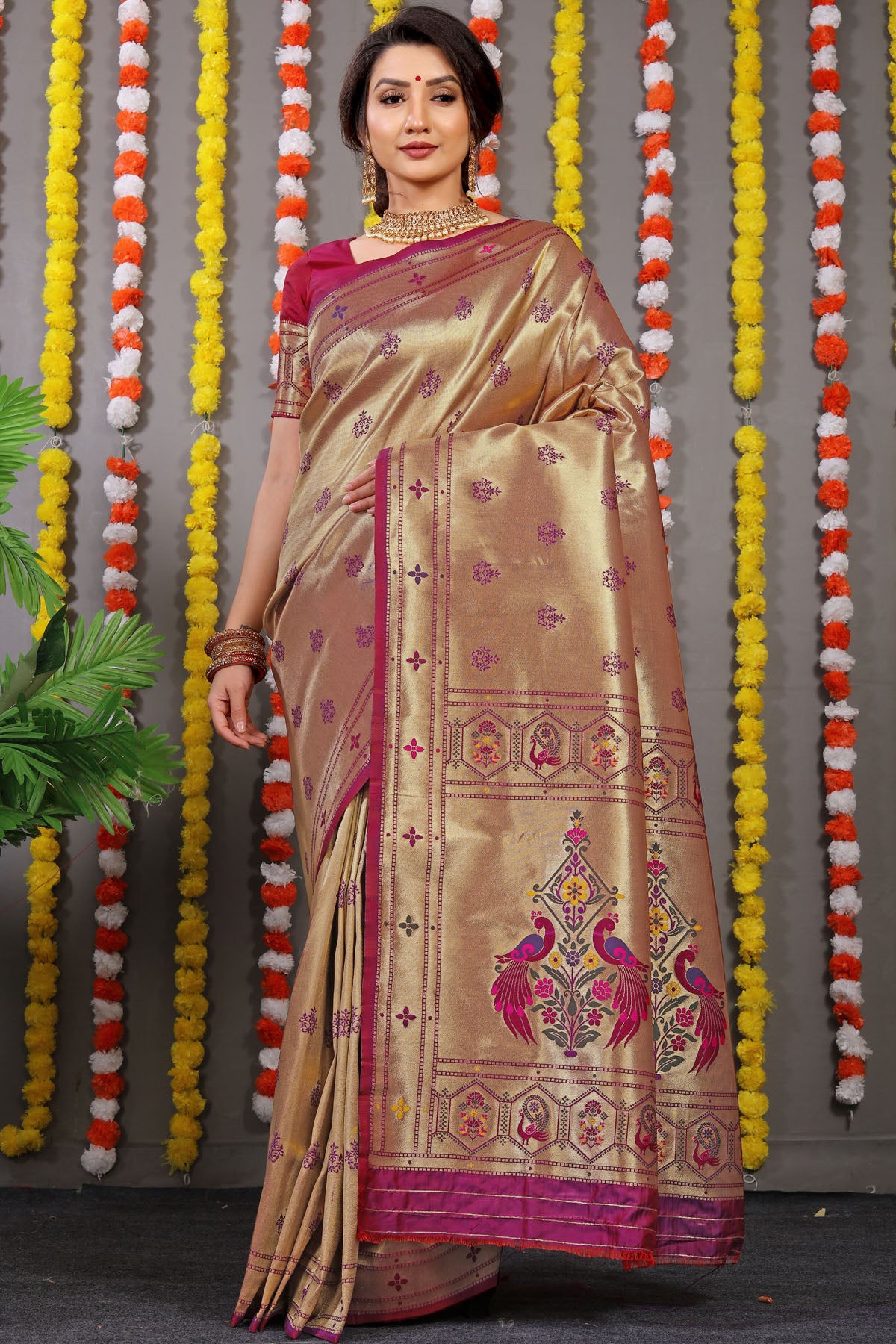 Carmine Pure Zari Jacquard Kanjivaram Silk Saree