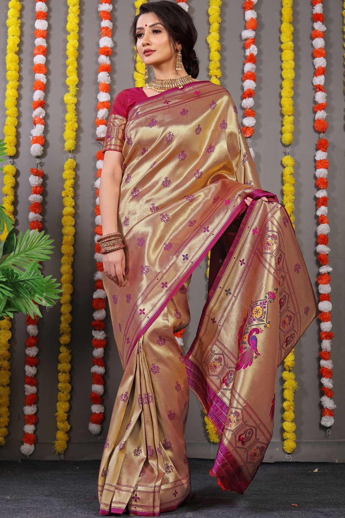 Carmine Pure Zari Jacquard Kanjivaram Silk Saree