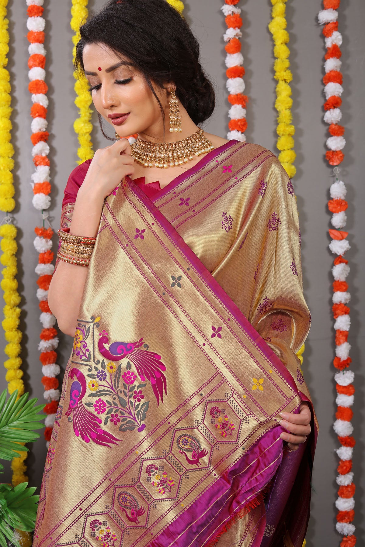 Carmine Pure Zari Jacquard Kanjivaram Silk Saree