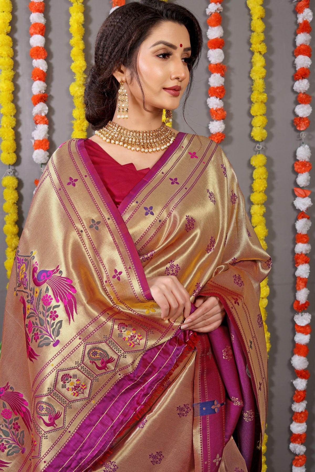 Carmine Pure Zari Jacquard Kanjivaram Silk Saree