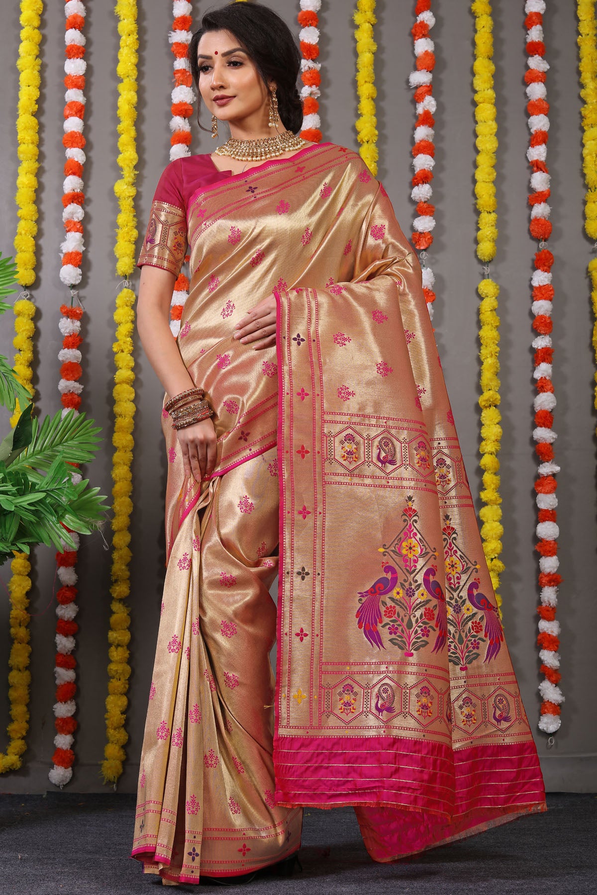 Carmine Pure Zari Jacquard Kanjivaram Silk Saree