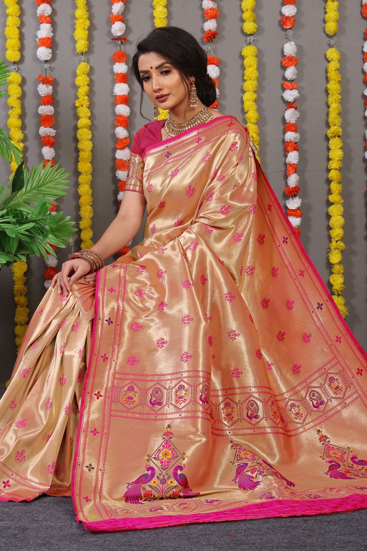Carmine Pure Zari Jacquard Kanjivaram Silk Saree