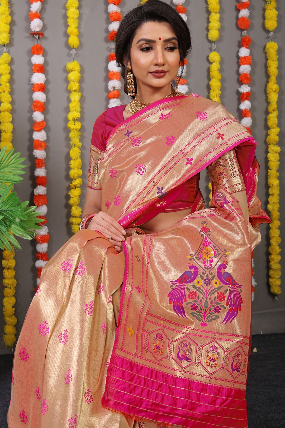 Carmine Pure Zari Jacquard Kanjivaram Silk Saree