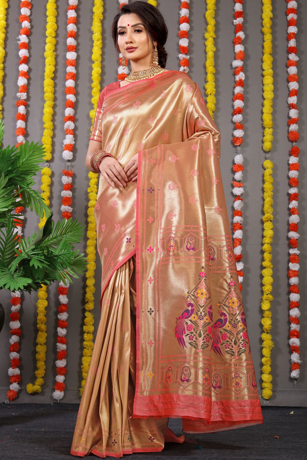 Carmine Pure Zari Jacquard Kanjivaram Silk Saree