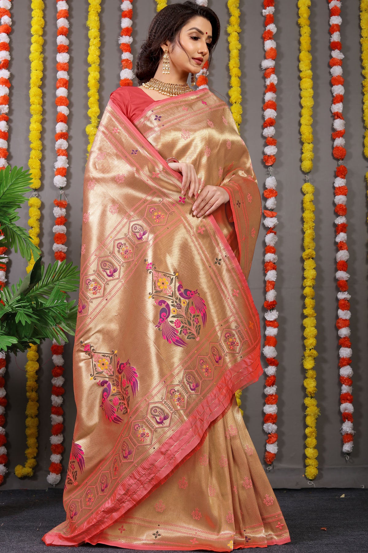 Carmine Pure Zari Jacquard Kanjivaram Silk Saree