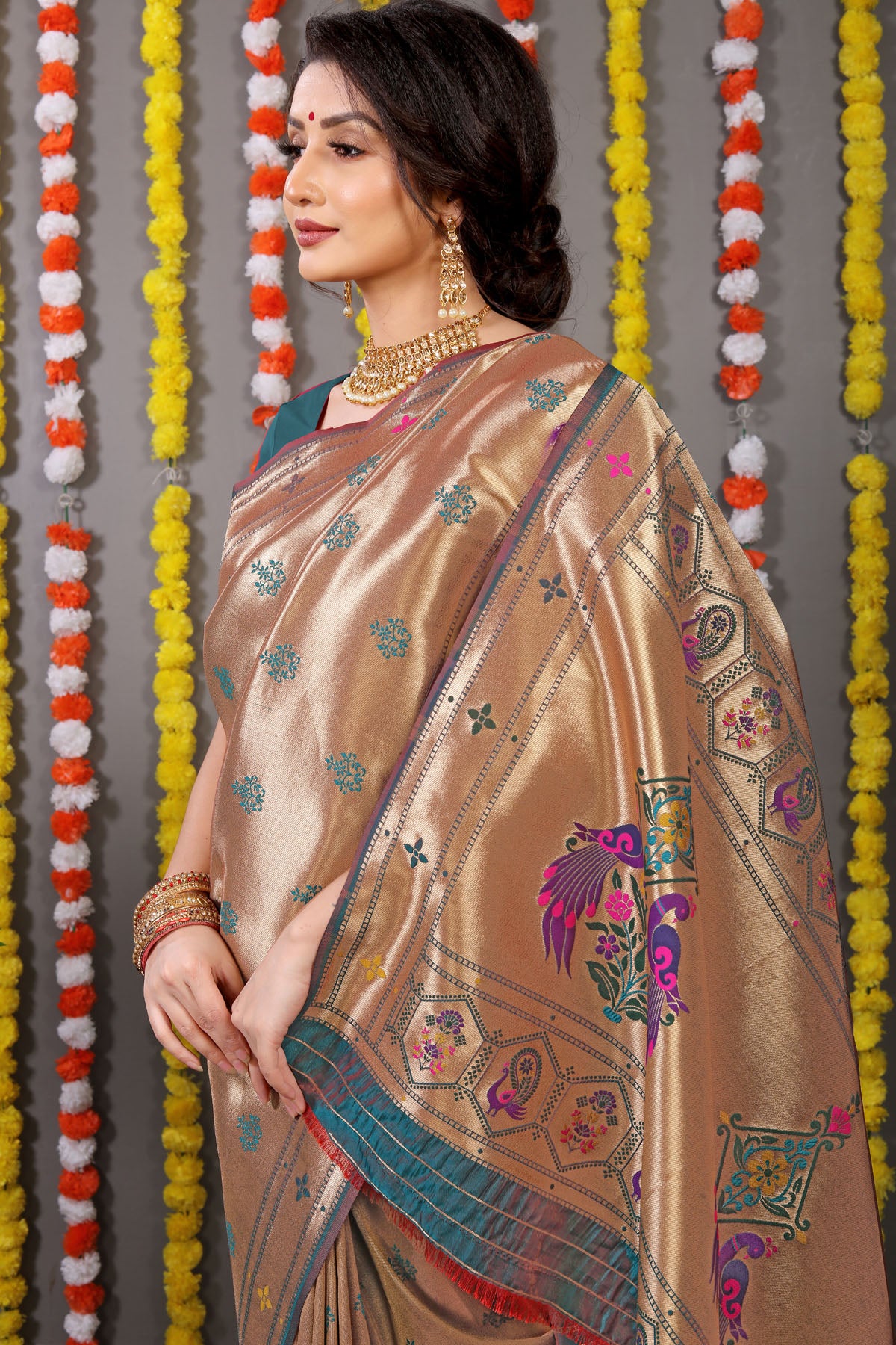 Carmine Pure Zari Jacquard Kanjivaram Silk Saree