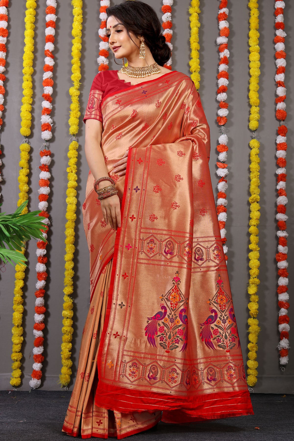 Carmine Pure Zari Jacquard Kanjivaram Silk Saree