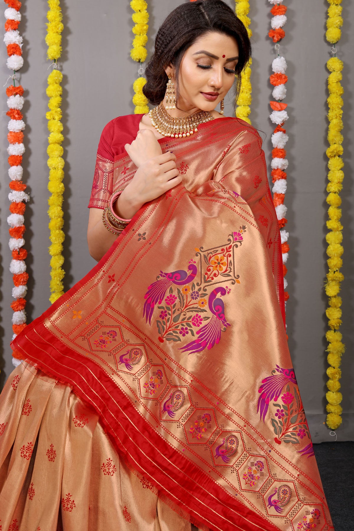 Carmine Pure Zari Jacquard Kanjivaram Silk Saree