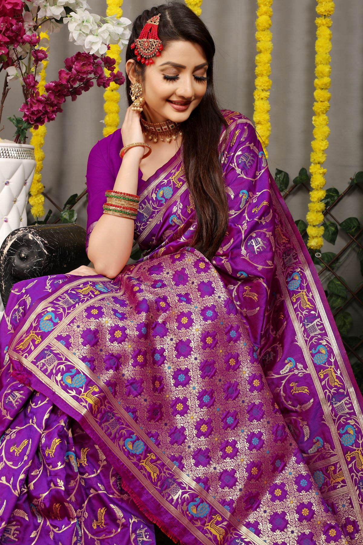 Rehana Shot Jacquard Pure Zari Kanjivaram Silk Saree