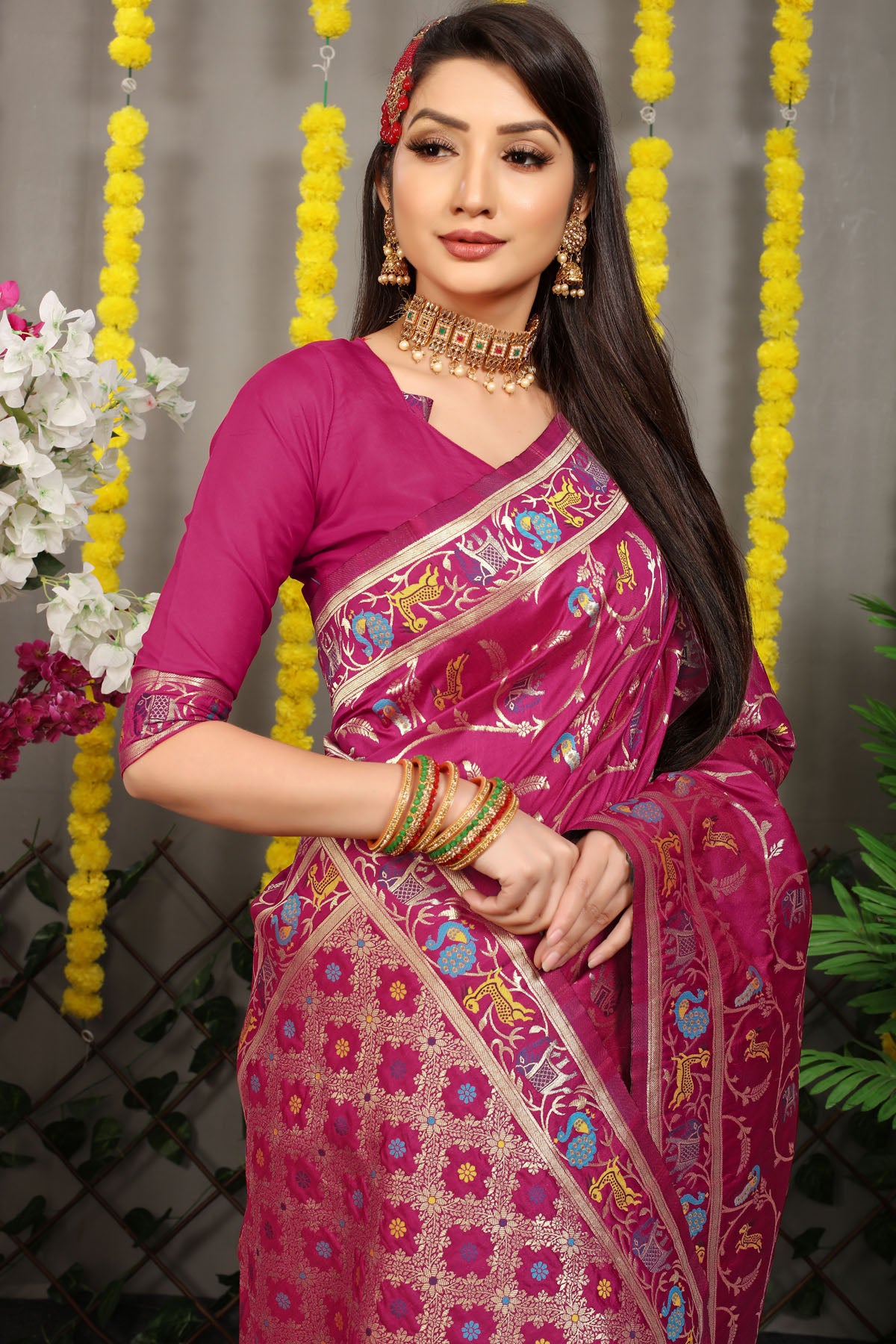 Rehana Shot Jacquard Pure Zari Kanjivaram Silk Saree