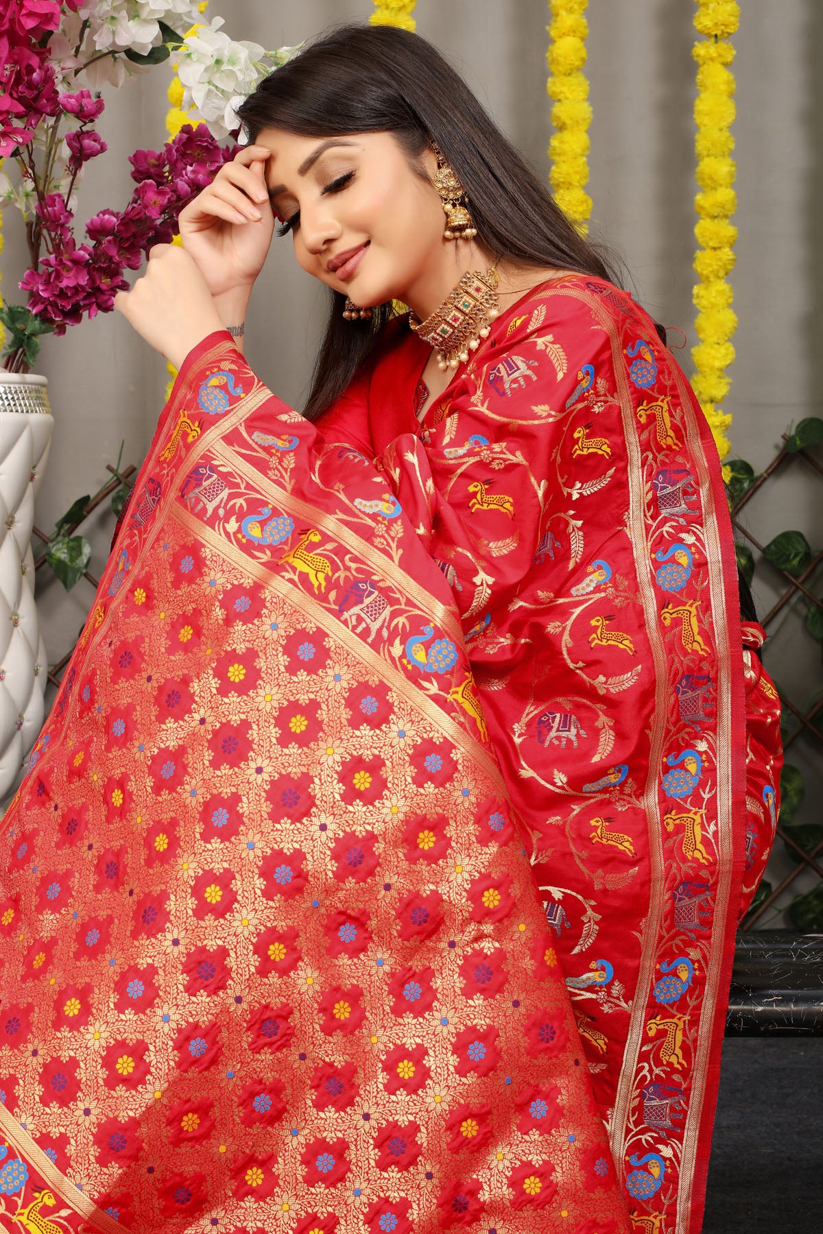 Rehana Shot Jacquard Pure Zari Kanjivaram Silk Saree