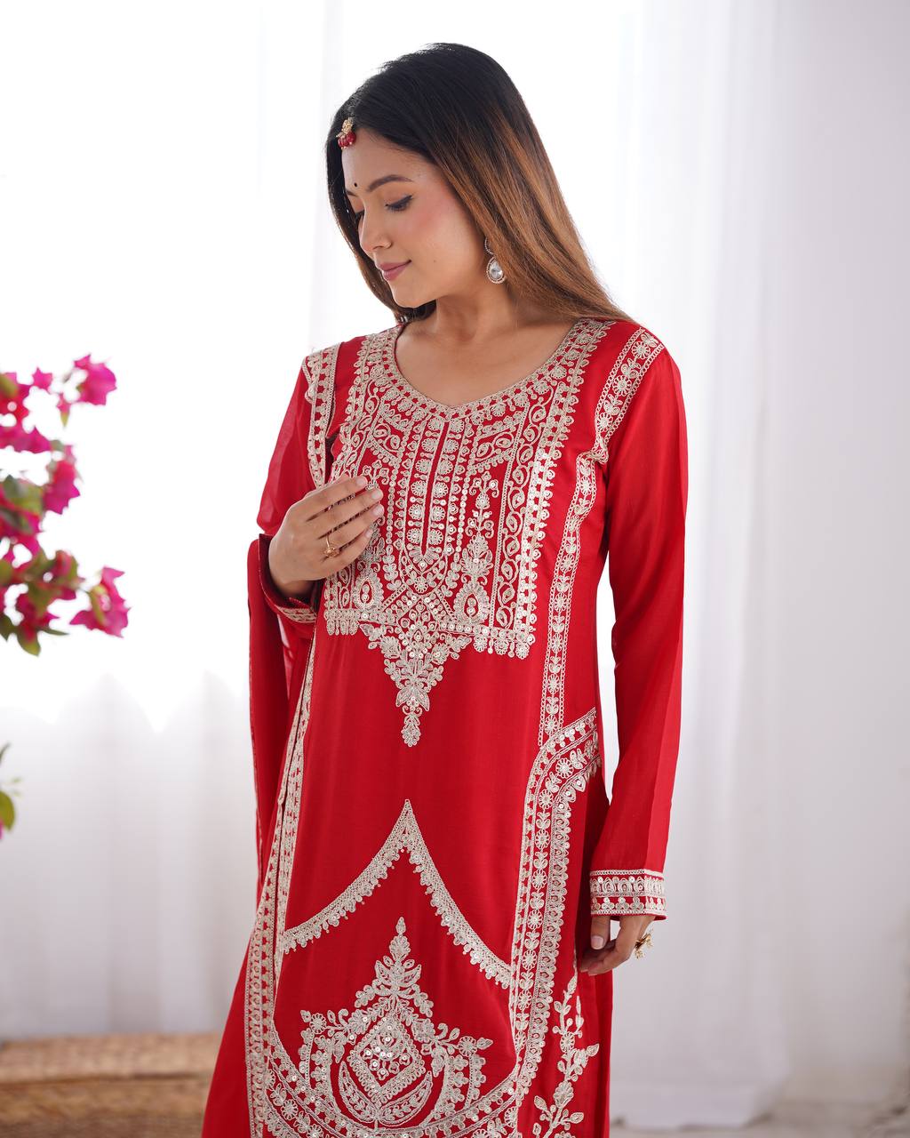 PURE VICHITRA SILK FABRIC STRAIGHT FIT KURTA AND PENTWITH DUPPTA SET