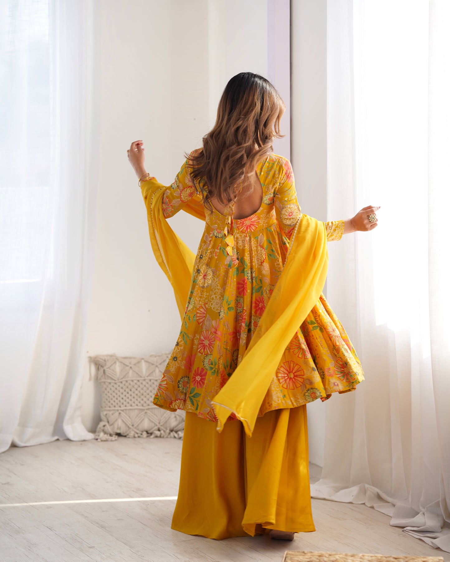 Wedding Special Pure Romansilk Chanderi Print Fabric Gown With Dupatta And Plazzo Set