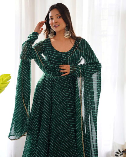 Fox Georgette Laheriya Print Fabric Fully Flair Anarkali Kurti Dupatta And Pent