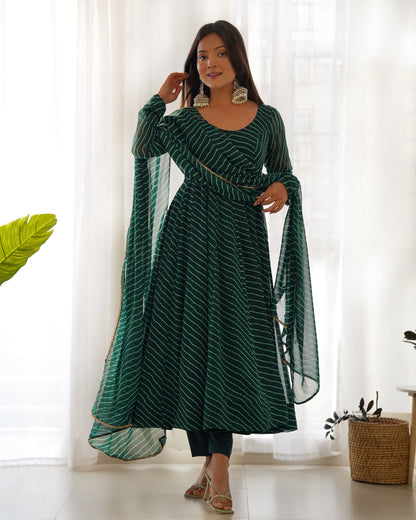 Fox Georgette Laheriya Print Fabric Fully Flair Anarkali Kurti Dupatta And Pent