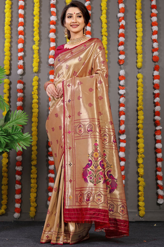 Carmine Pure Zari Jacquard Kanjivaram Silk Saree