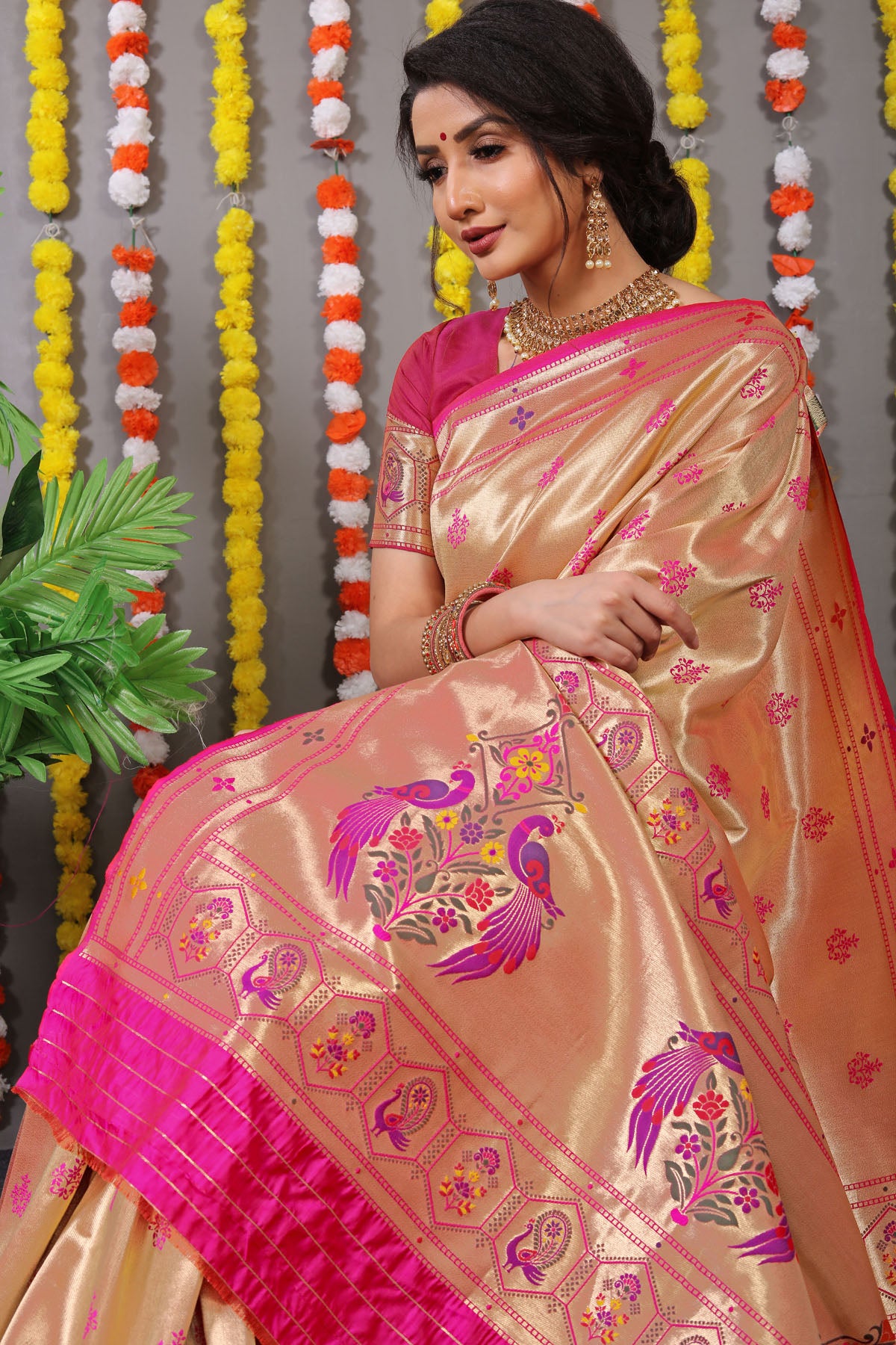 Carmine Pure Zari Jacquard Kanjivaram Silk Saree
