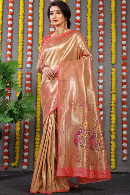 Carmine Pure Zari Jacquard Kanjivaram Silk Saree