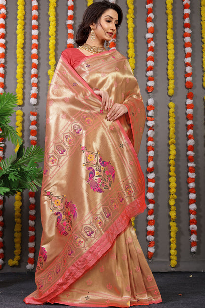 Carmine Pure Zari Jacquard Kanjivaram Silk Saree