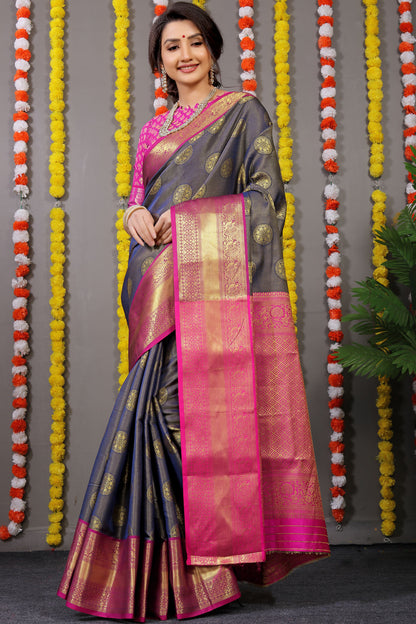 Sanvi Jacquard Pattern Kanchipuram Pure Silk Saree