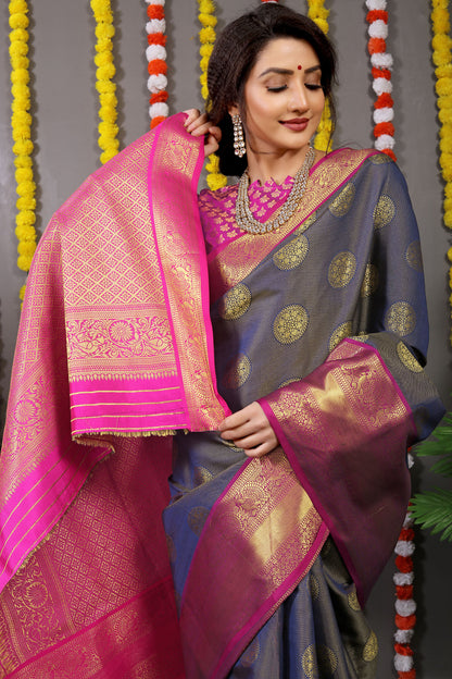 Sanvi Jacquard Pattern Kanchipuram Pure Silk Saree