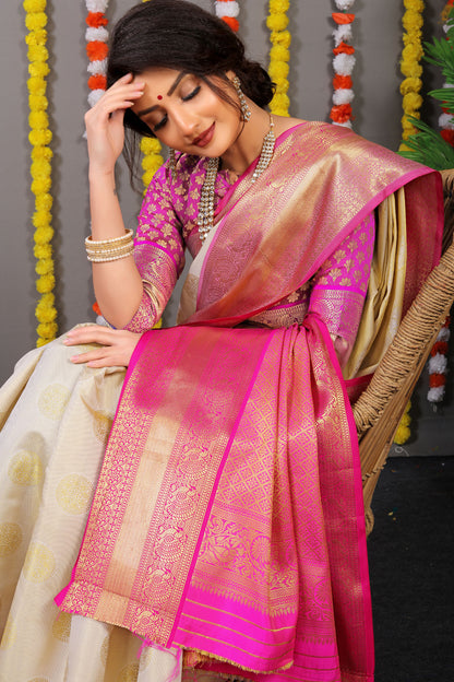 Sanvi Jacquard Pattern Kanchipuram Pure Silk Saree