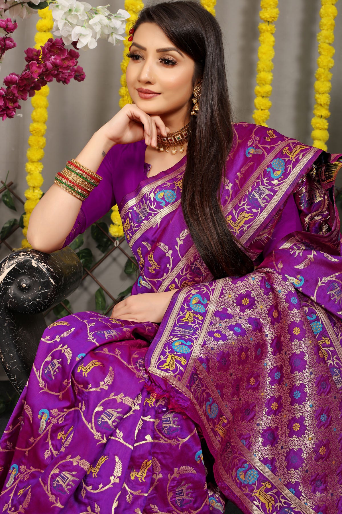 Rehana Shot Jacquard Pure Zari Kanjivaram Silk Saree