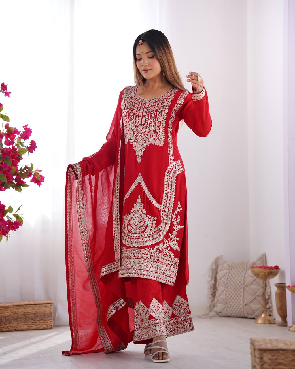PURE VICHITRA SILK FABRIC STRAIGHT FIT KURTA AND PENTWITH DUPPTA SET