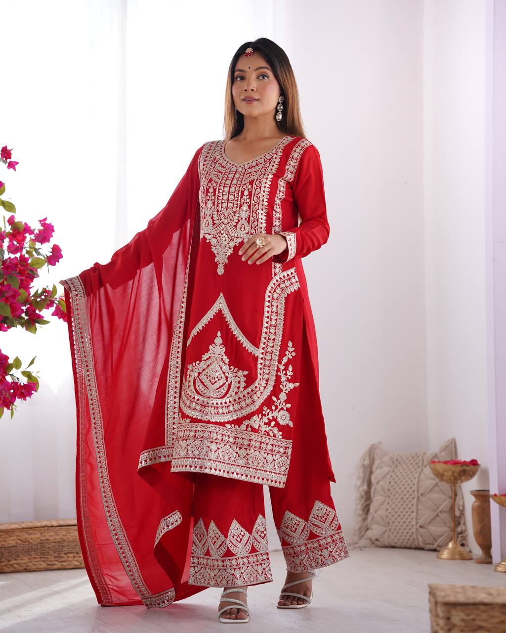 PURE VICHITRA SILK FABRIC STRAIGHT FIT KURTA AND PENTWITH DUPPTA SET