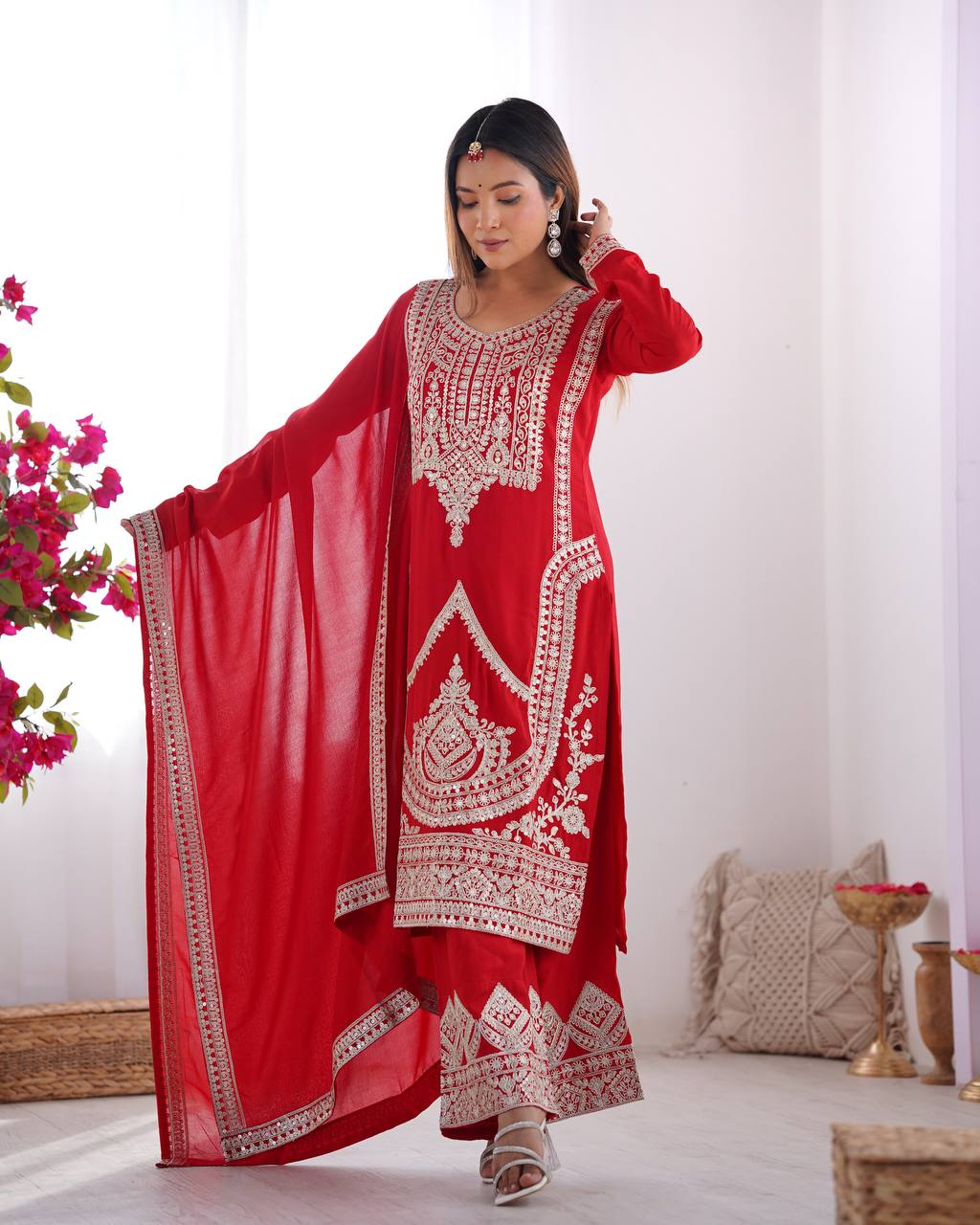 PURE VICHITRA SILK FABRIC STRAIGHT FIT KURTA AND PENTWITH DUPPTA SET