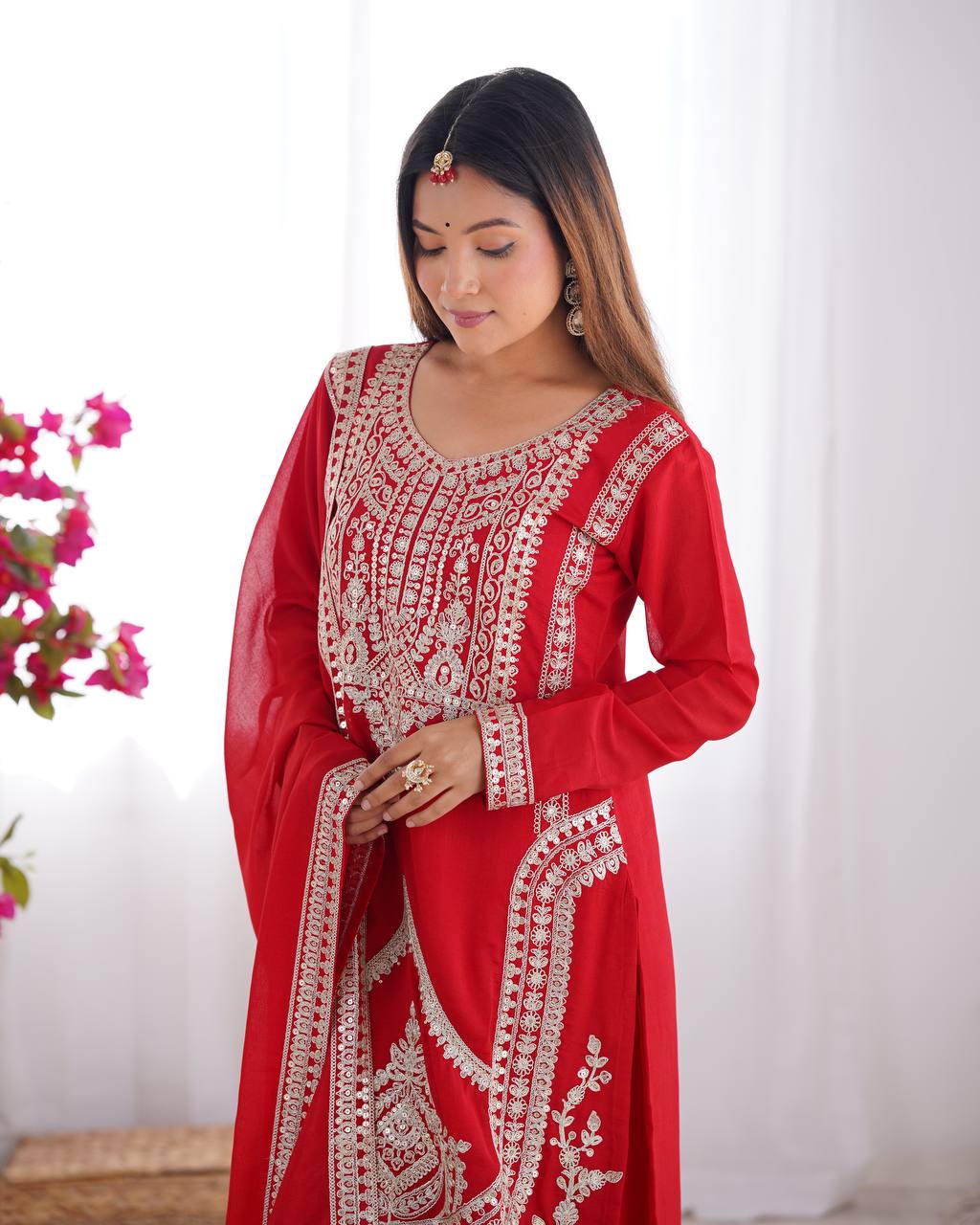 PURE VICHITRA SILK FABRIC STRAIGHT FIT KURTA AND PENTWITH DUPPTA SET