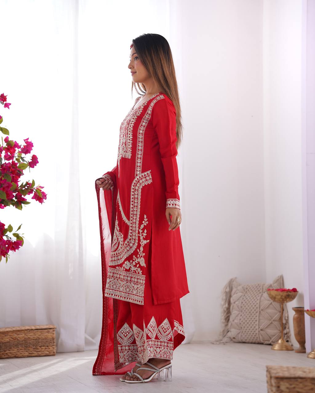 PURE VICHITRA SILK FABRIC STRAIGHT FIT KURTA AND PENTWITH DUPPTA SET