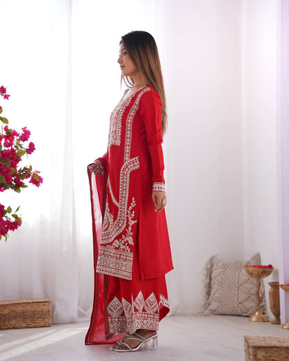 PURE VICHITRA SILK FABRIC STRAIGHT FIT KURTA AND PENTWITH DUPPTA SET