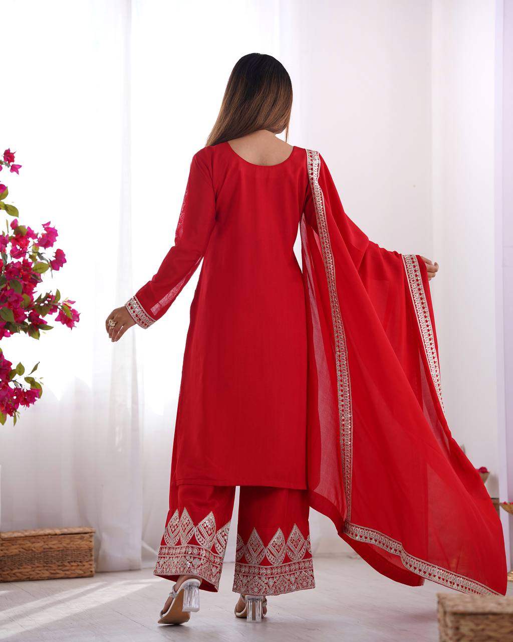 PURE VICHITRA SILK FABRIC STRAIGHT FIT KURTA AND PENTWITH DUPPTA SET