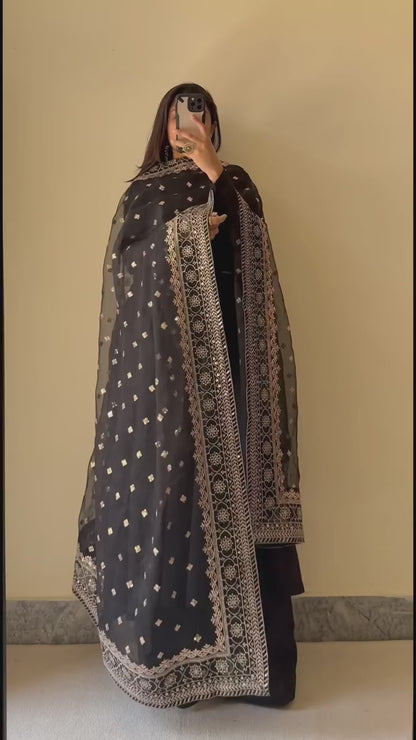 PRESENTING NEW BEAUTIFUL PURE FOX GEORGETTE FABRIC KURTA AND PENT WITH DUPPTA SET